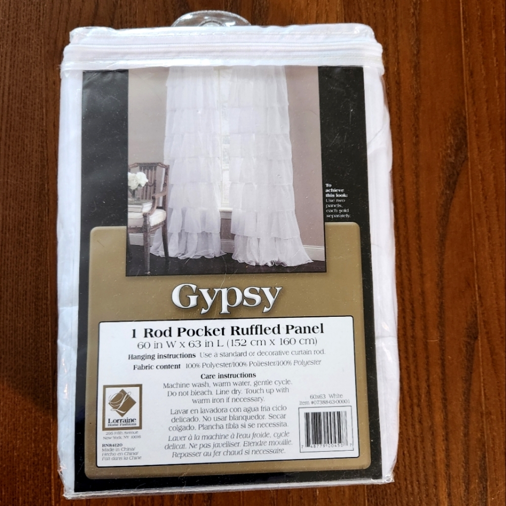BB&B Curtains Crushed Voile Set of 3 Ruffled Rod Pocket Panels 60"Wx 63"L